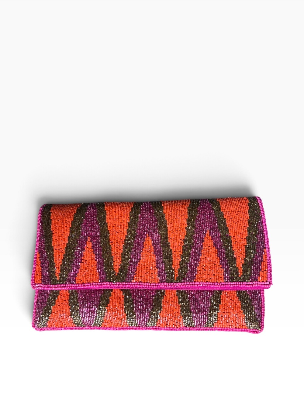 Beaded Zigzag Envelope Clutch with Chain Strap